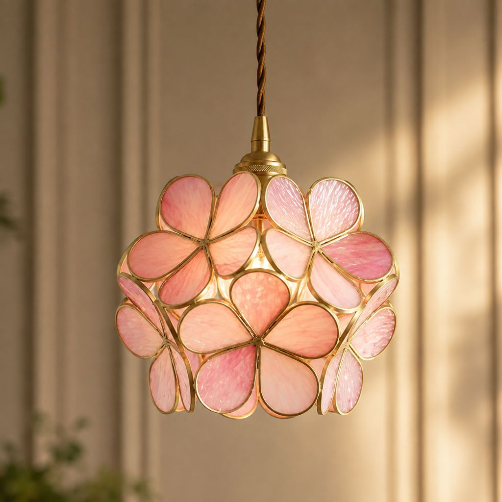 LotusGlow Vintage Brass & Glass Flower Pendant Light