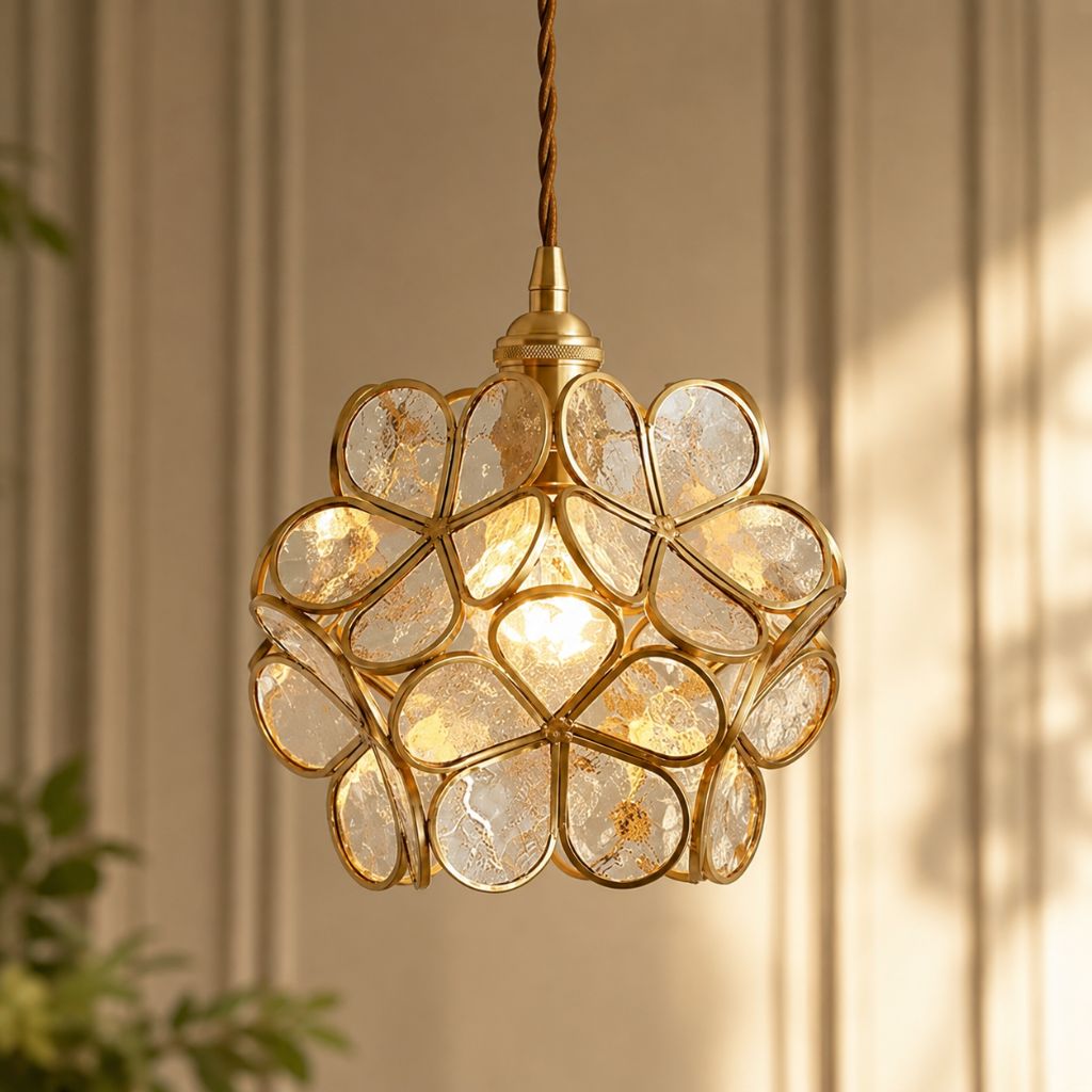 LotusGlow Vintage Brass & Glass Flower Pendant Light
