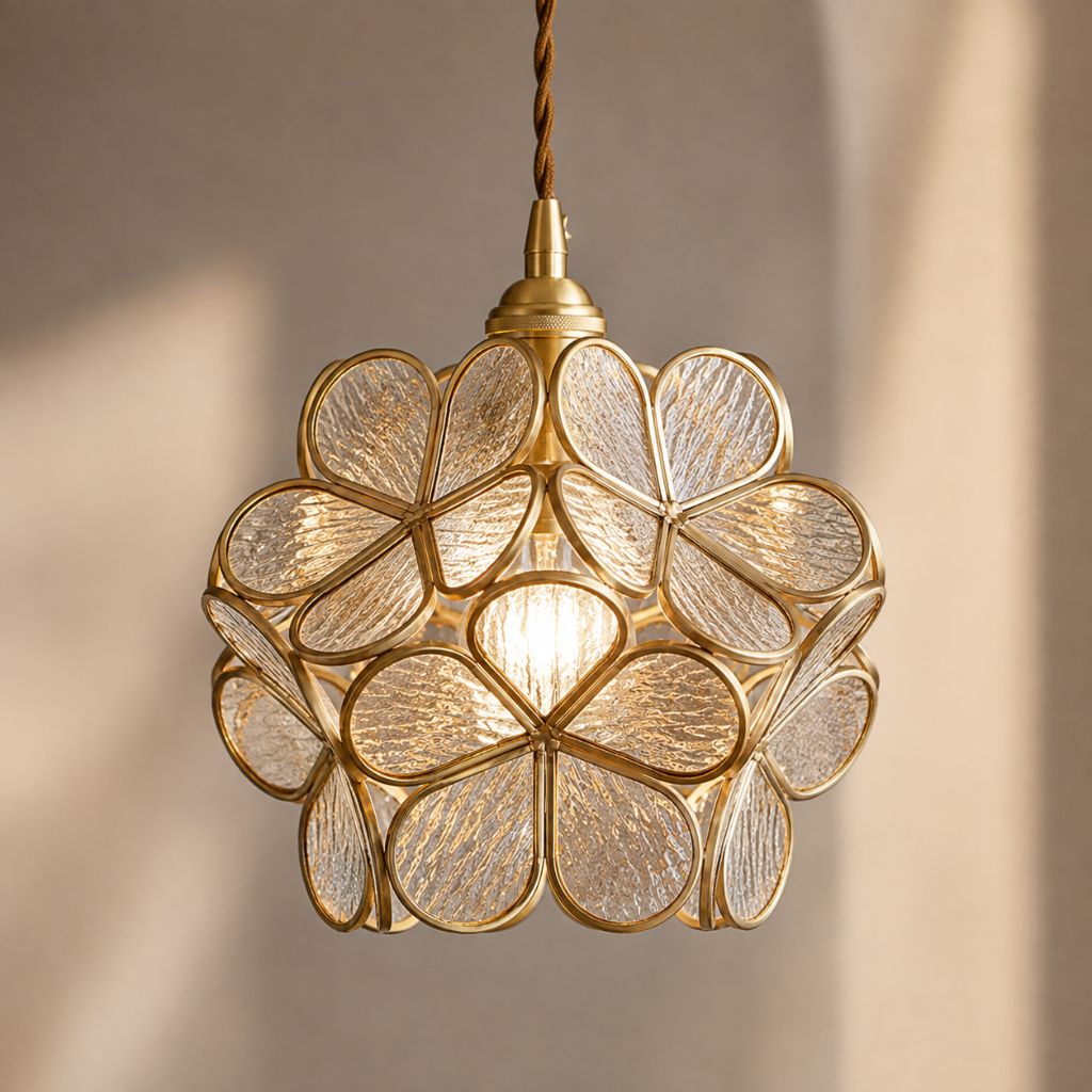 LotusGlow Vintage Brass & Glass Flower Pendant Light