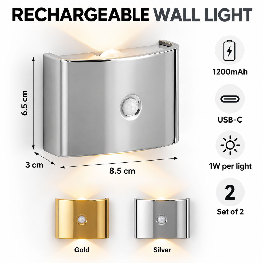 Set Of 2 Magnetic Rechargeable LED Wall Light with Motion Sensor