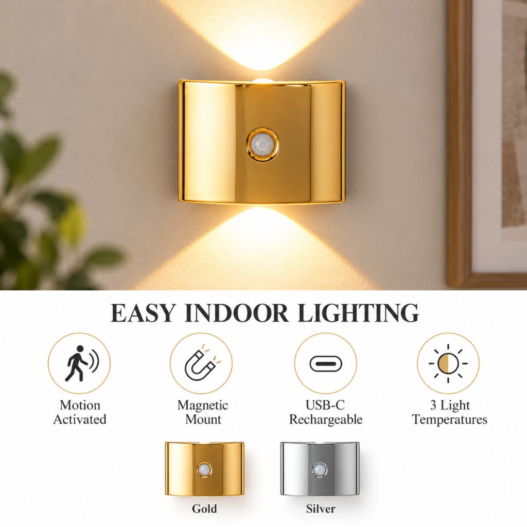 Set Of 2 Magnetic Rechargeable LED Wall Light with Motion Sensor