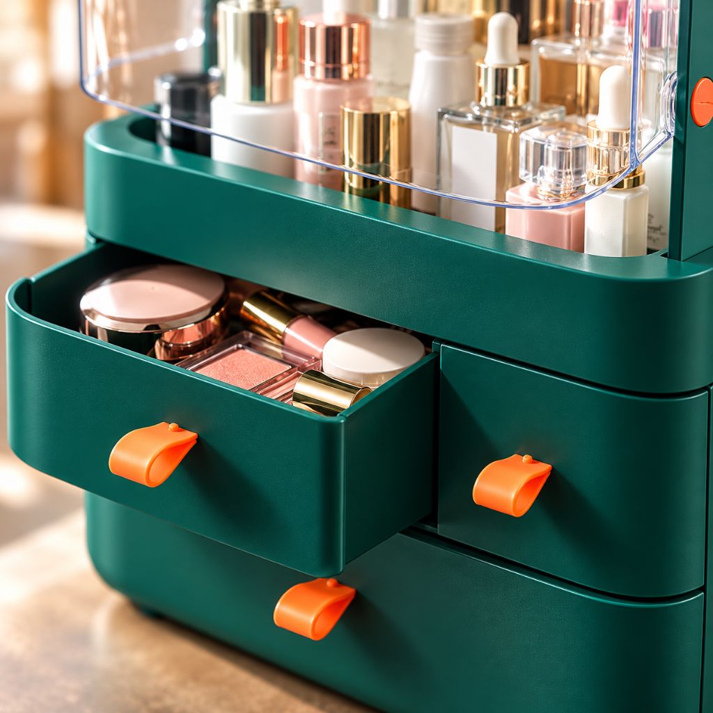 Makeup Organiser with Clear Dust Cover and Three Drawers