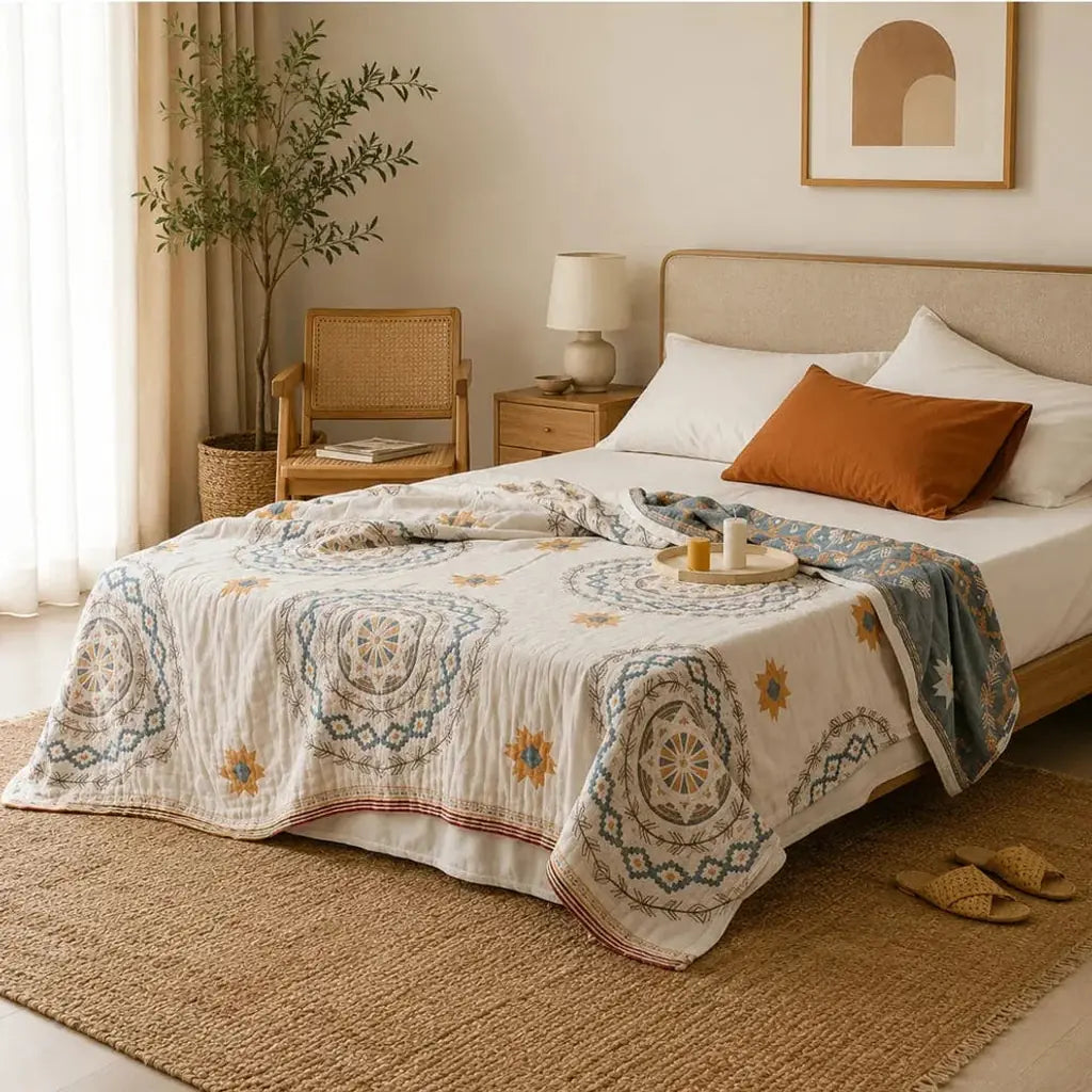Mandala cotton throw blanket boho woven design