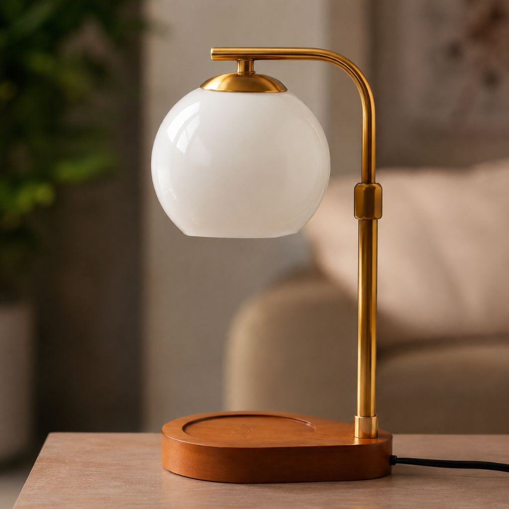 Metal and Wood Candle Warmer Lamp