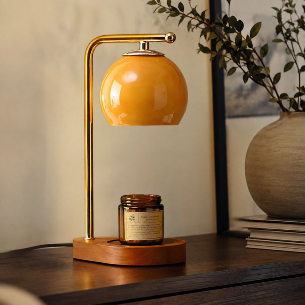Metal and Wood Candle Warmer Lamp
