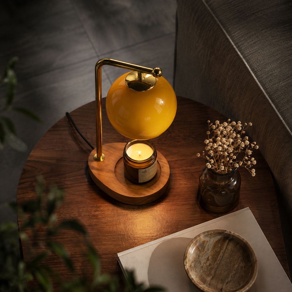 Metal and Wood Candle Warmer Lamp