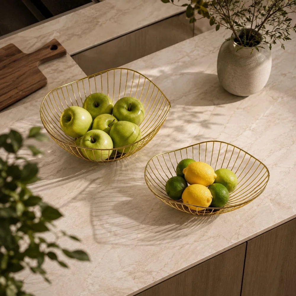 Metal wire fruit basket set - round and oval kitchen storage bowl - view 7