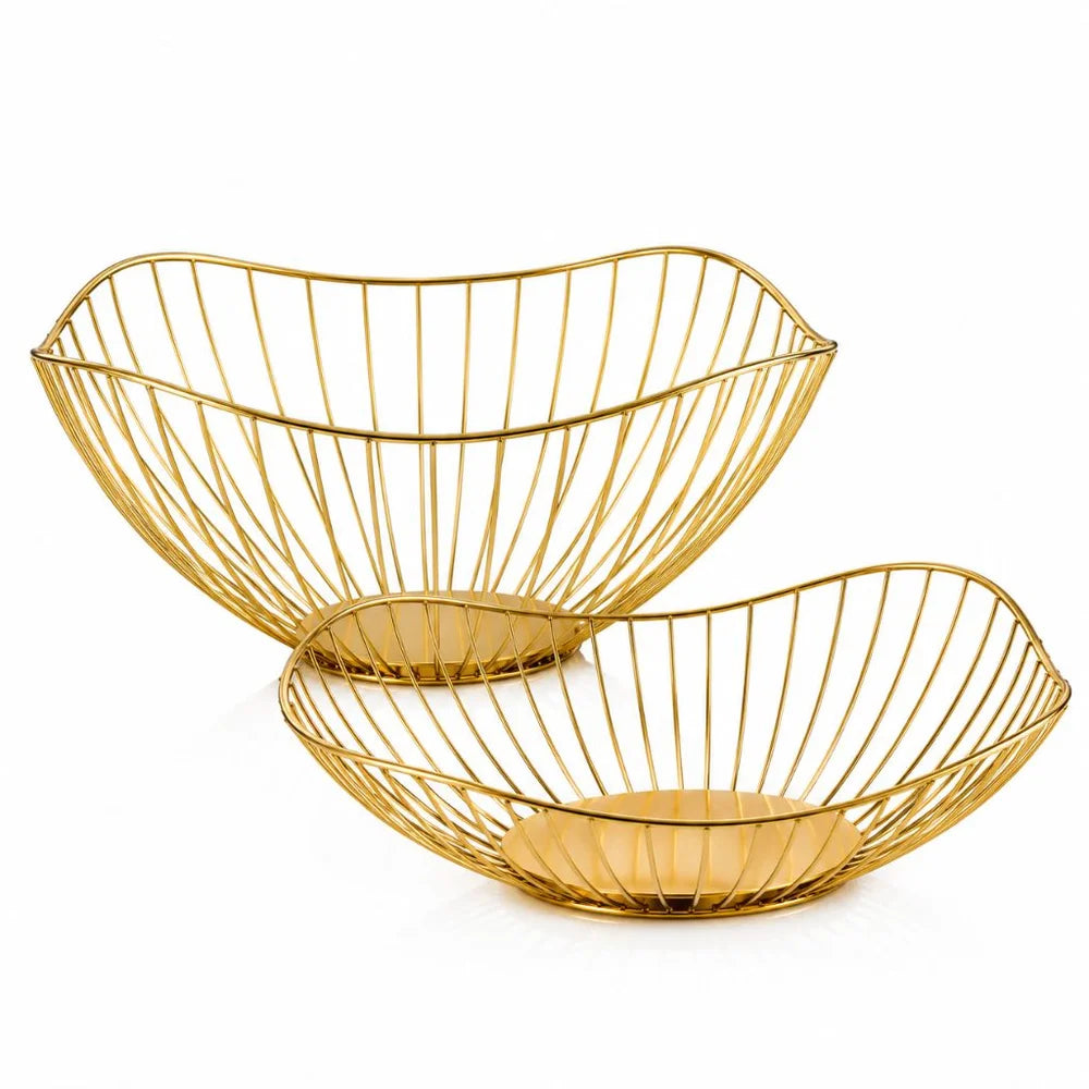 Metal wire fruit basket set - round and oval kitchen storage bowl - view 8