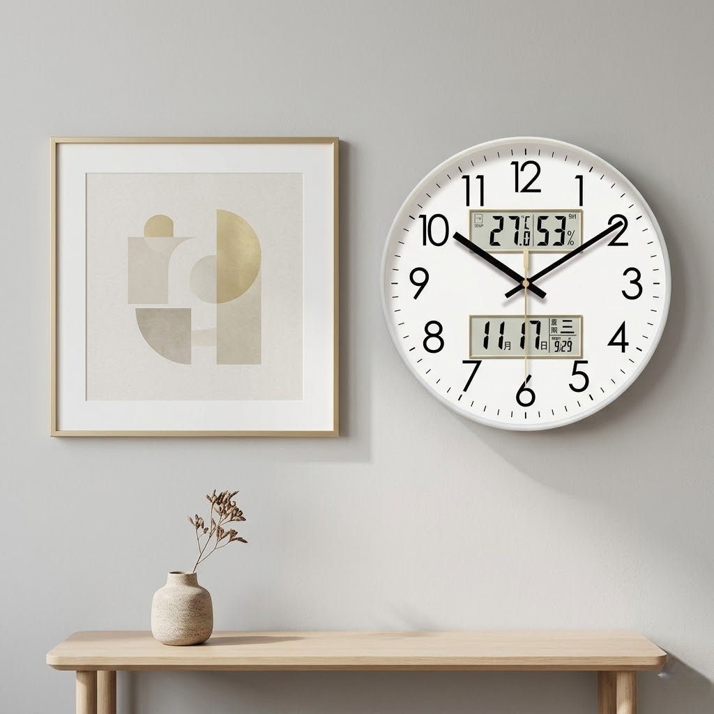 MetroSense 3 - in - 1 Quiet Wall Clock with Calendar & Thermometer - Lattea Global