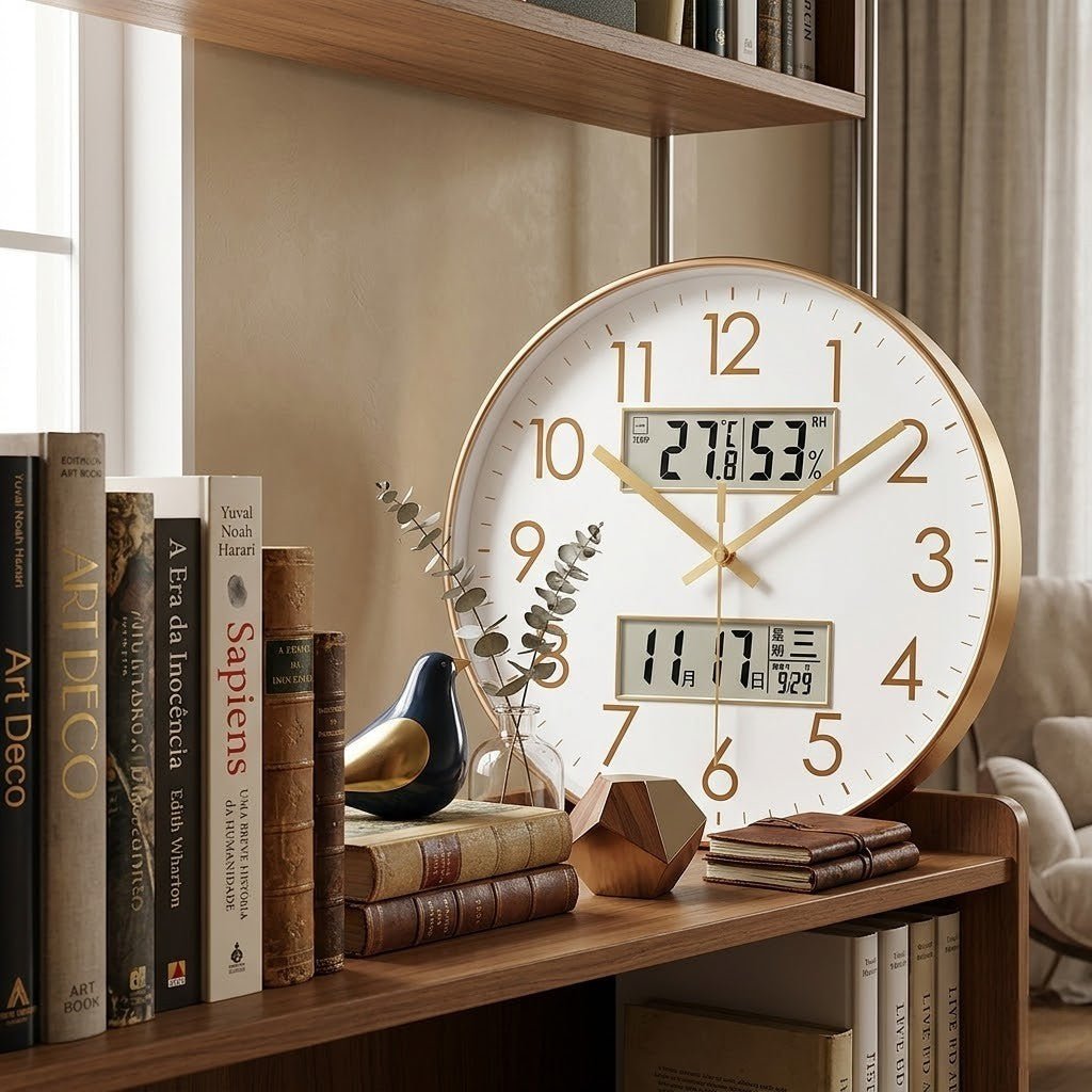 MetroSense 3 - in - 1 Quiet Wall Clock with Calendar & Thermometer - Lattea Global