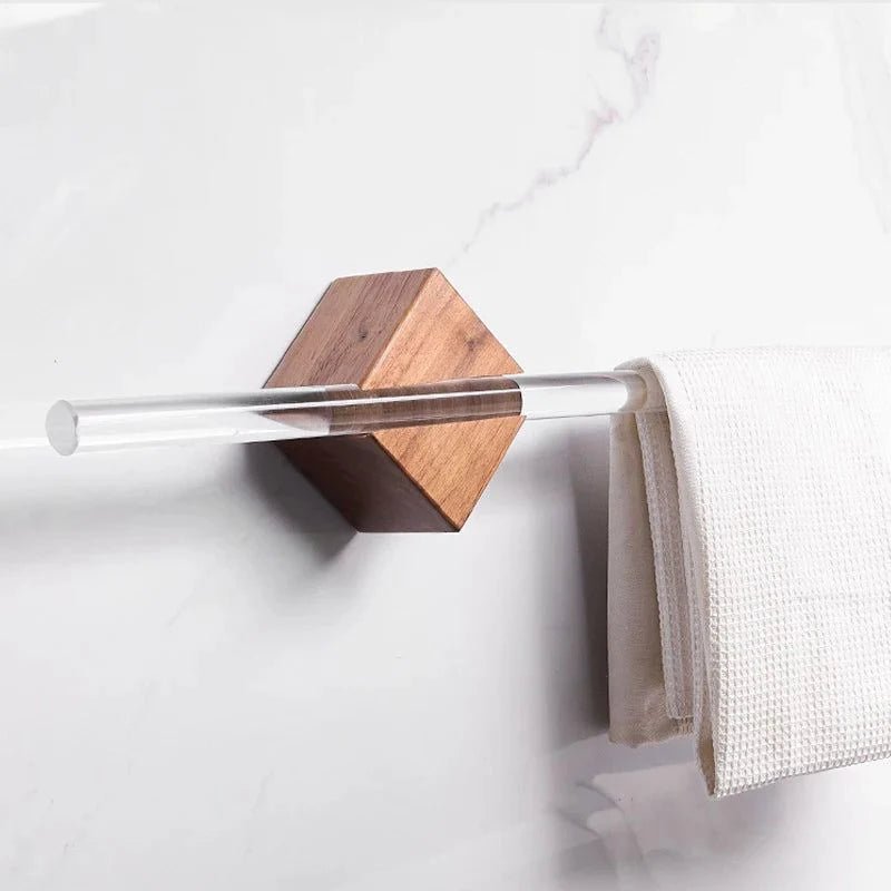 Minimalist Bath Towel Hanger – Brass, Wood & Acrylic Accents - Lattea Global