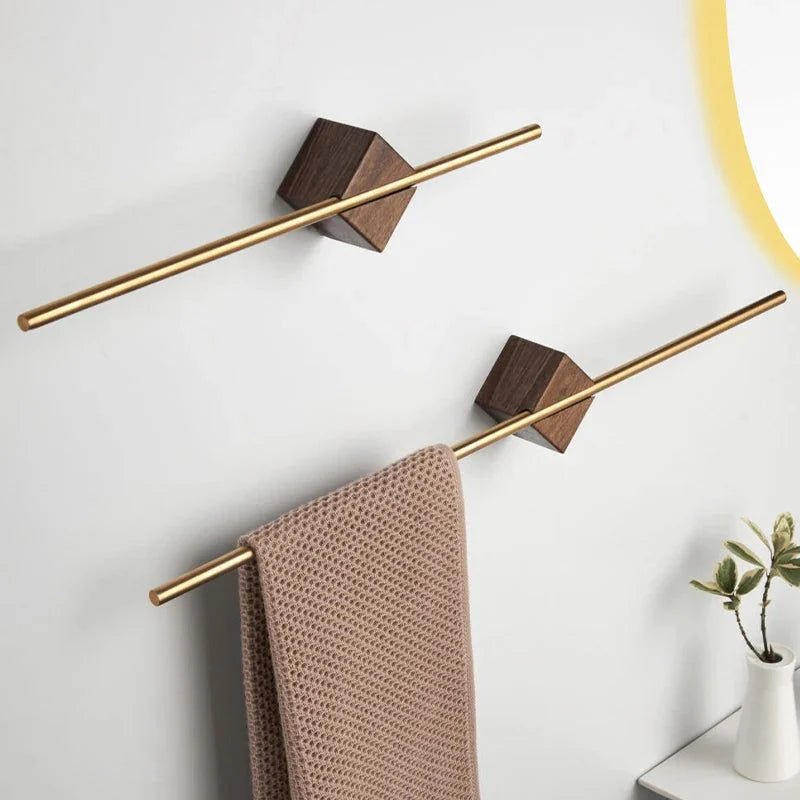 Minimalist Bath Towel Hanger – Brass, Wood & Acrylic Accents - Lattea Global