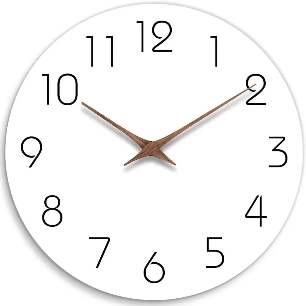 Minimalist black and white nordic wall clock with wooden hands – view 4