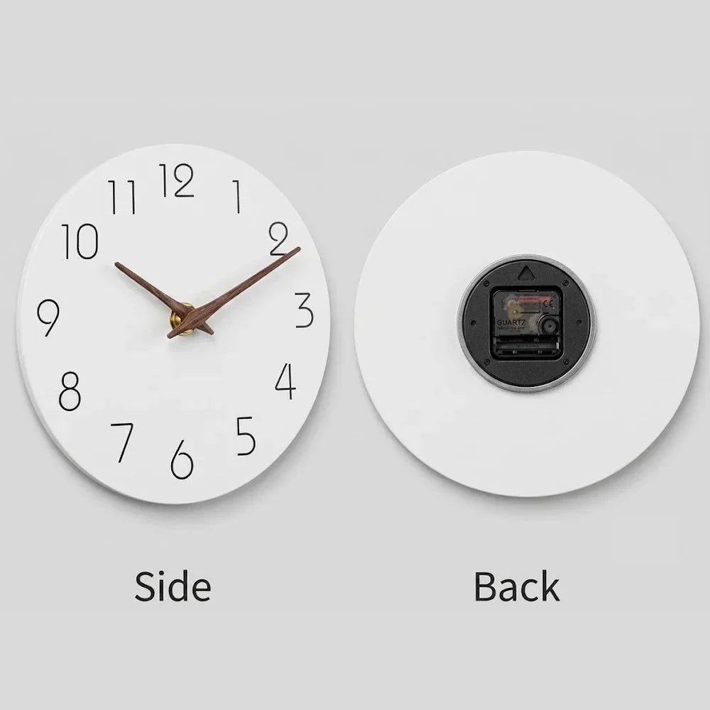 Minimalist black and white nordic wall clock with wooden hands – view 10