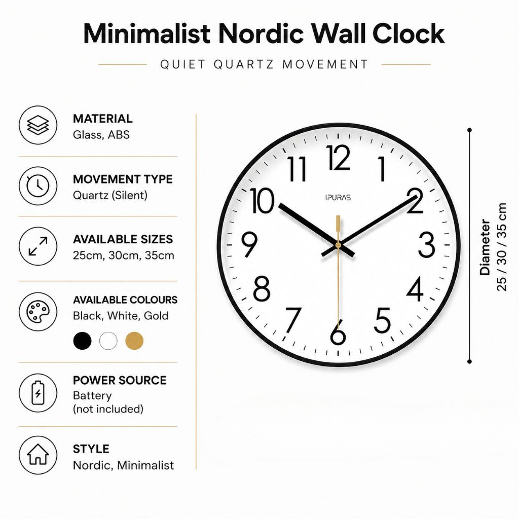Minimalist Nordic Wall Clock Quiet Quartz