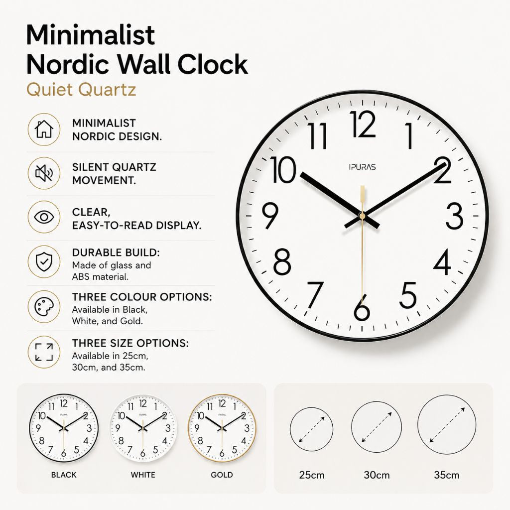 Minimalist Nordic Wall Clock Quiet Quartz