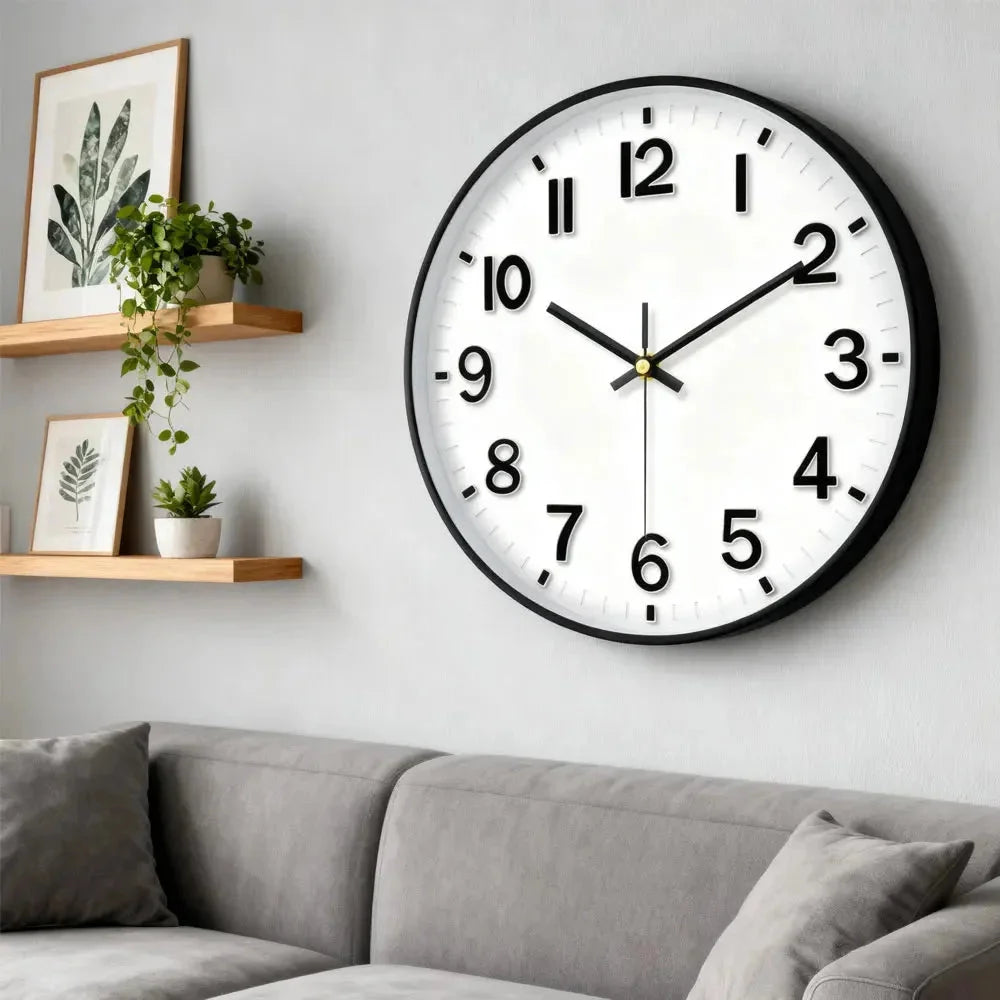 Minimalist white nordic wall clock - large 3d arabic numerals – view 3