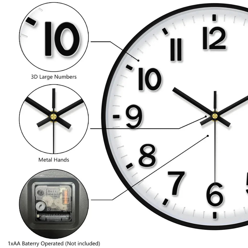 Minimalist white nordic wall clock - large 3d arabic numerals – view 10