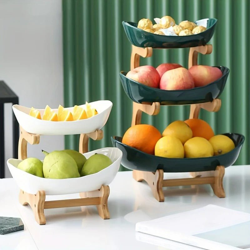 Modern Bamboo Fruit Basket - 2 to 3 Tiers - Lattea Global