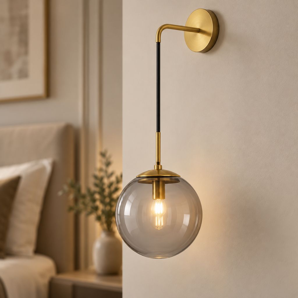 Modern Glass Globe E27 Wall Sconce with Iron Frame