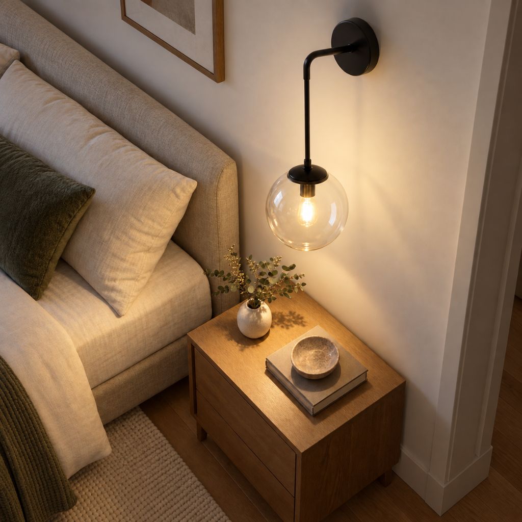Modern Glass Globe E27 Wall Sconce with Iron Frame