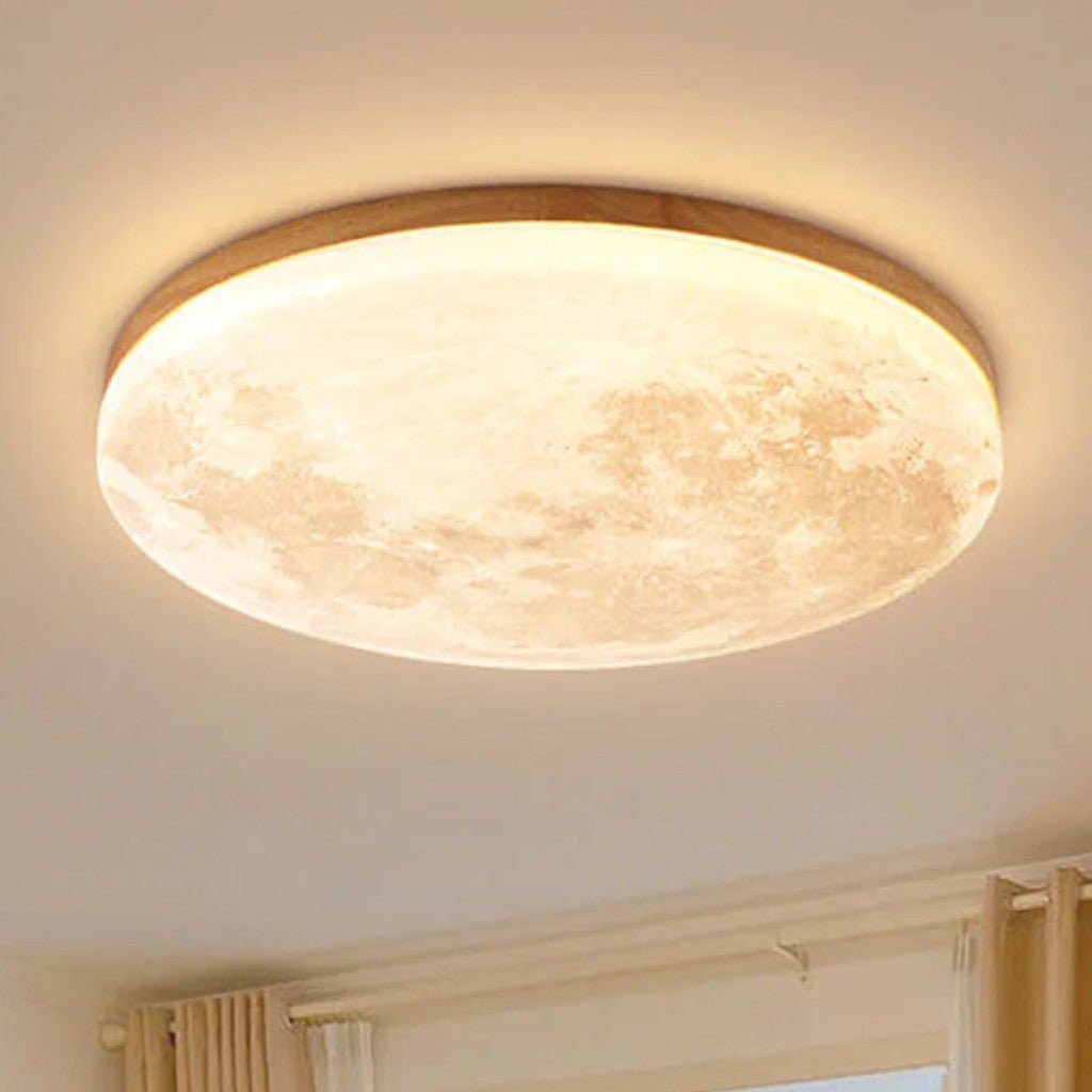 Modern Moon Ceiling Light with Wood Edge