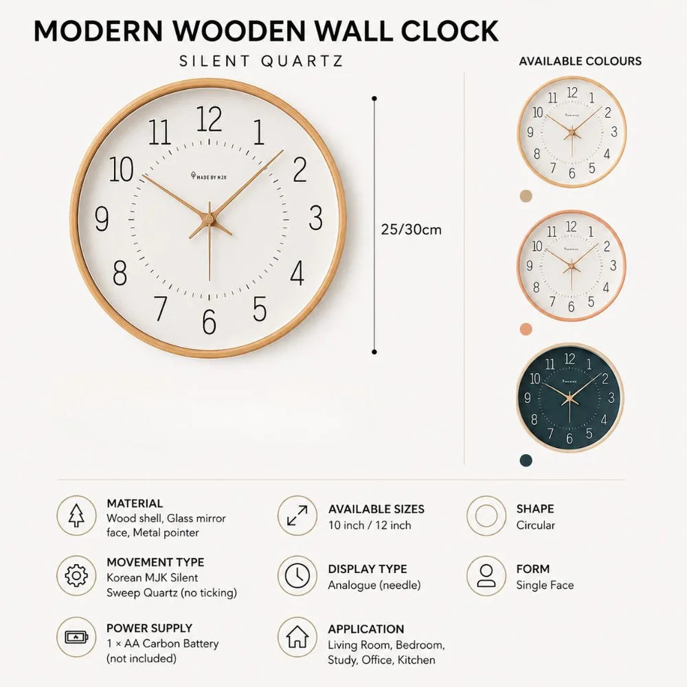Modern wooden wall clock silent quartz - view 14