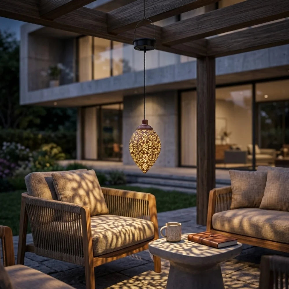 Moroccan solar hanging light outdoor metal lantern – view 2