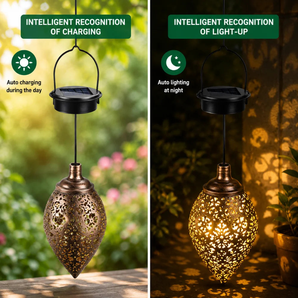 Moroccan solar hanging light outdoor metal lantern – view 3