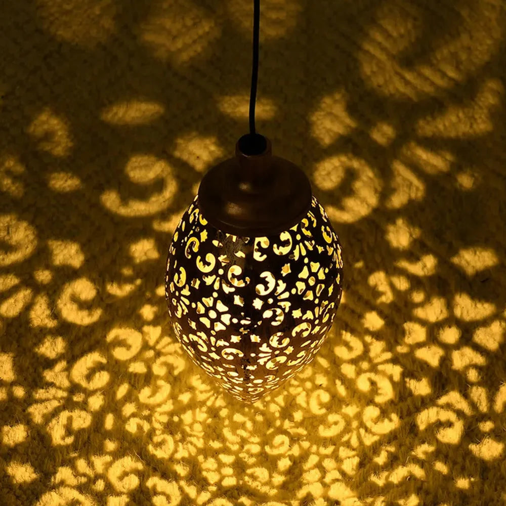 Moroccan solar hanging light outdoor metal lantern – view 6