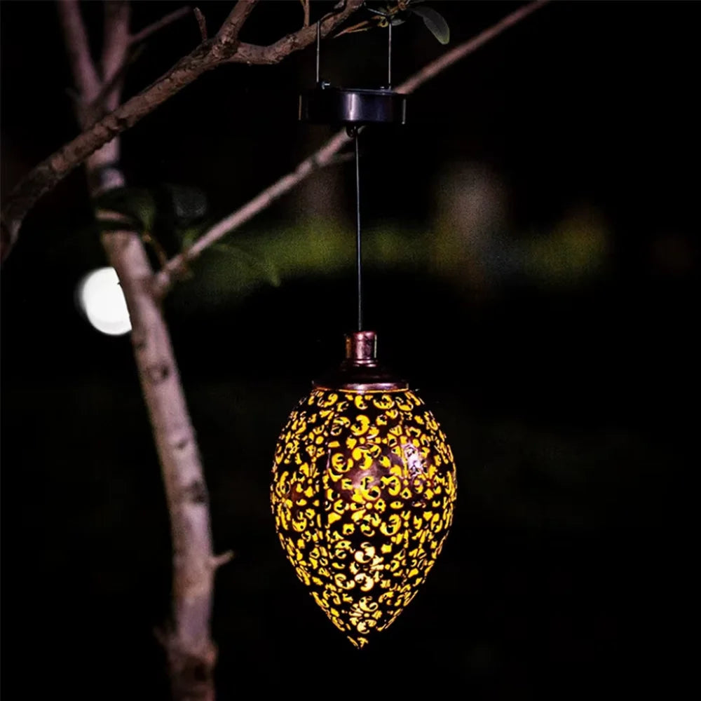Moroccan solar hanging light outdoor metal lantern – view 16
