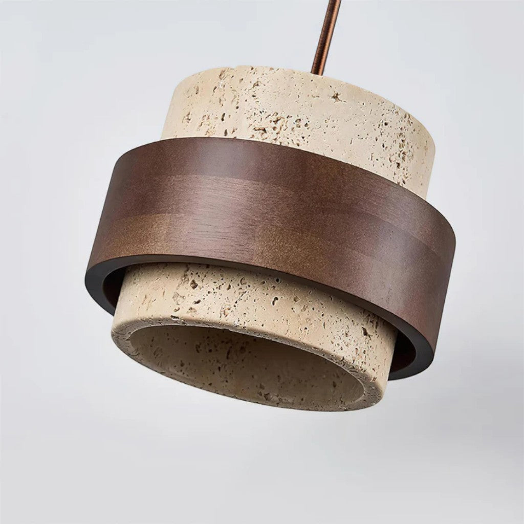 Natural Travertine Stone & Walnut Pendant Light