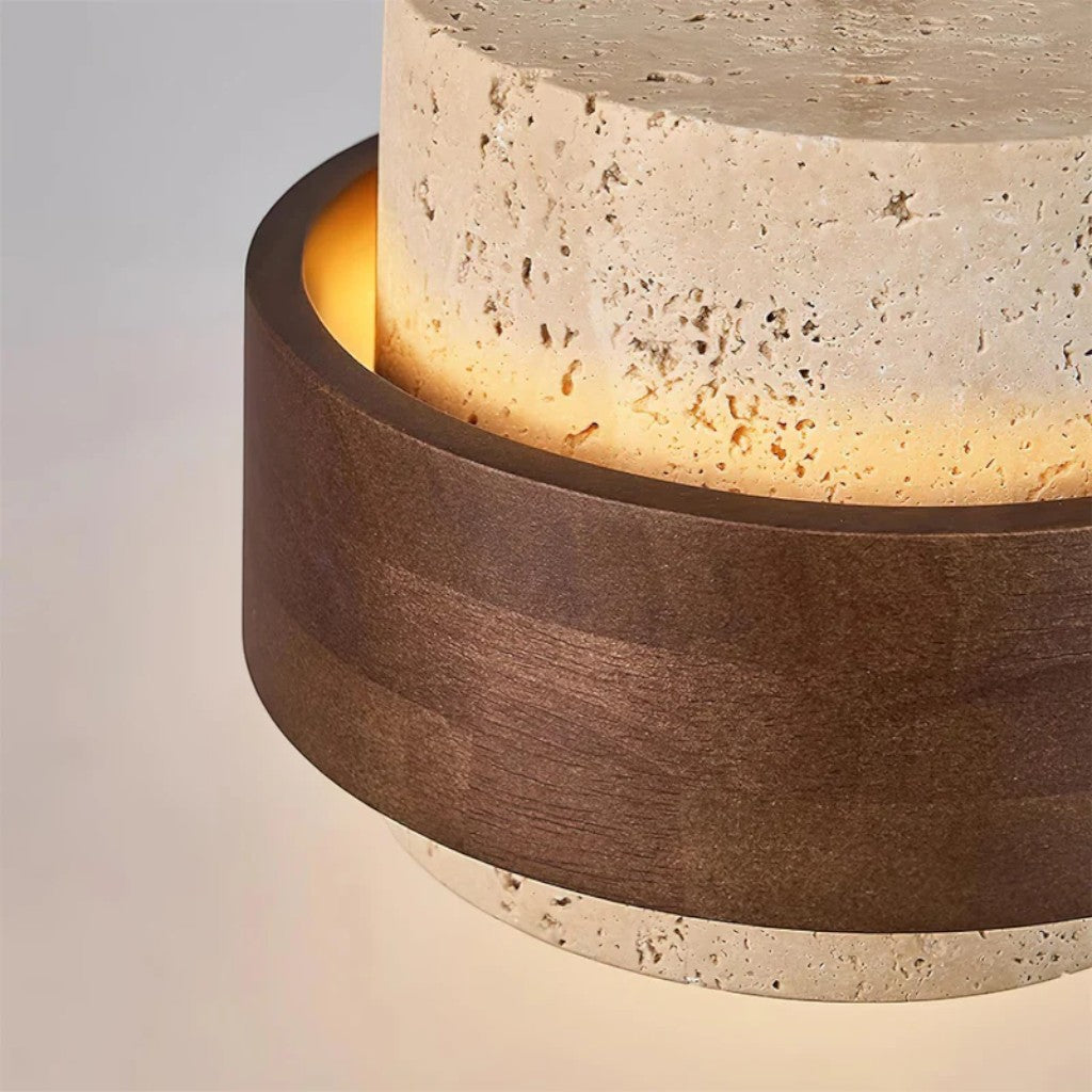 Natural Travertine Stone & Walnut Pendant Light