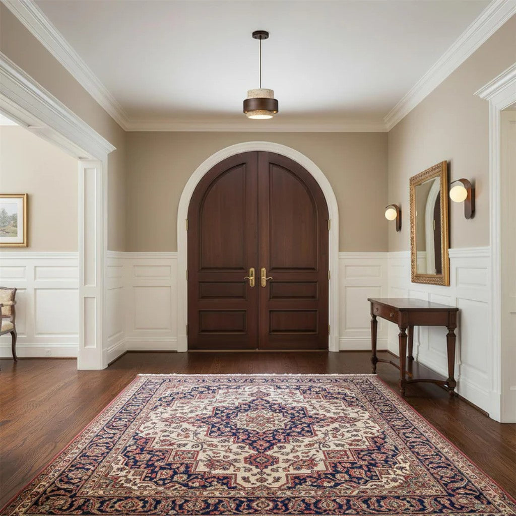 Natural Travertine Stone & Walnut Pendant Light