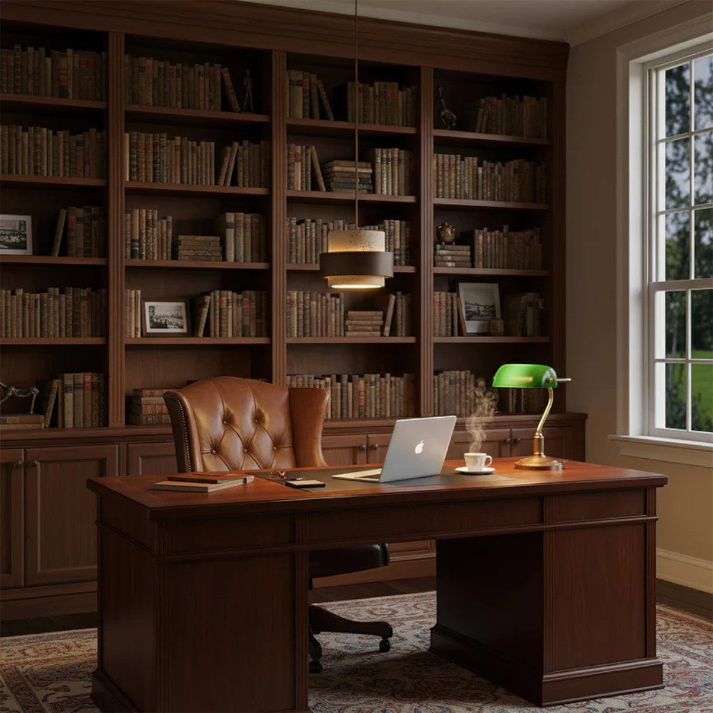 Natural Travertine Stone & Walnut Pendant Light