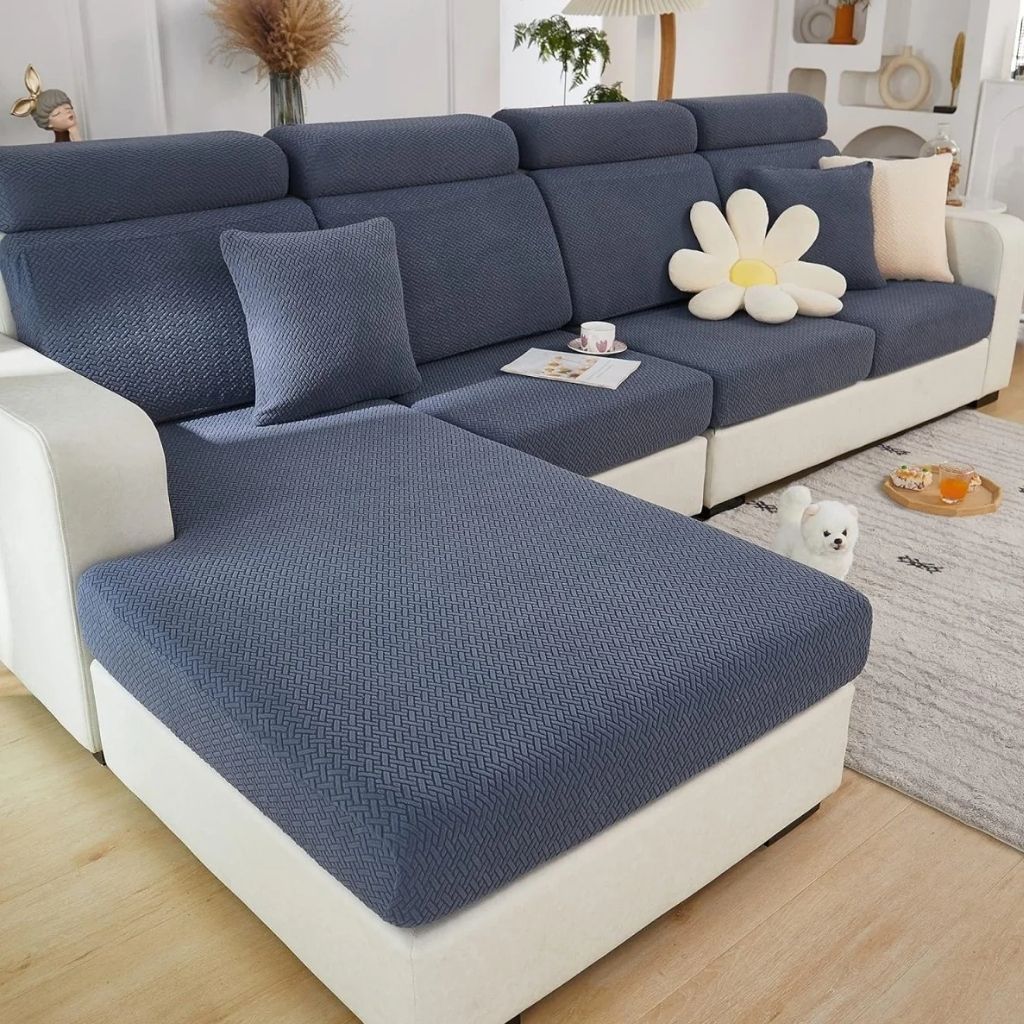Navy Blue Pet Friendly Stretch Sofa Cover Washable Furniture Protector - Lattea Global