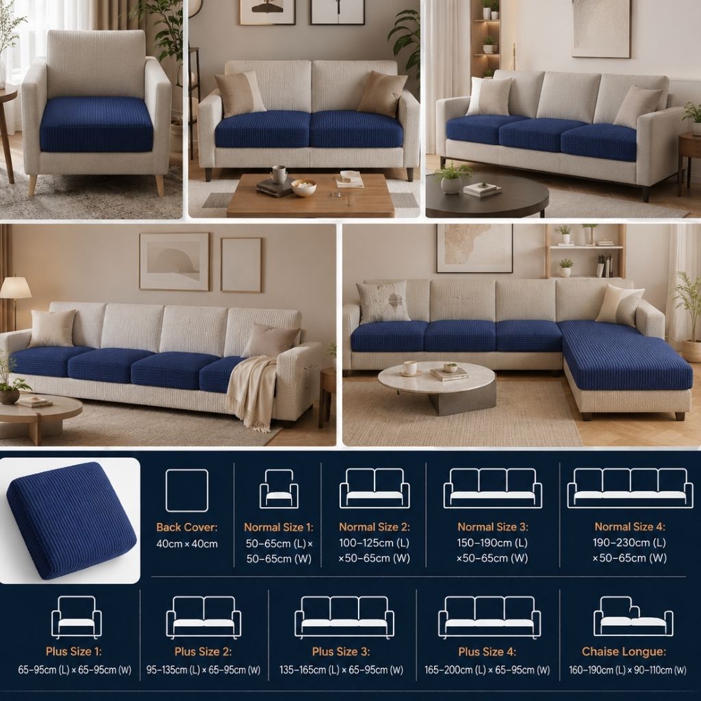 Navy Blue Pet Friendly Stretch Sofa Cover Washable Furniture Protector - Lattea Global