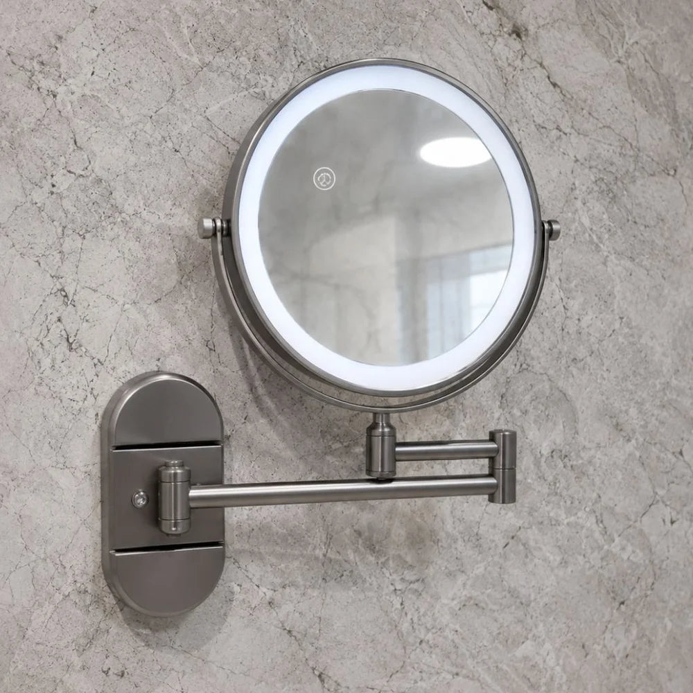 No-drill suction cup makeup mirror led light with folding arm