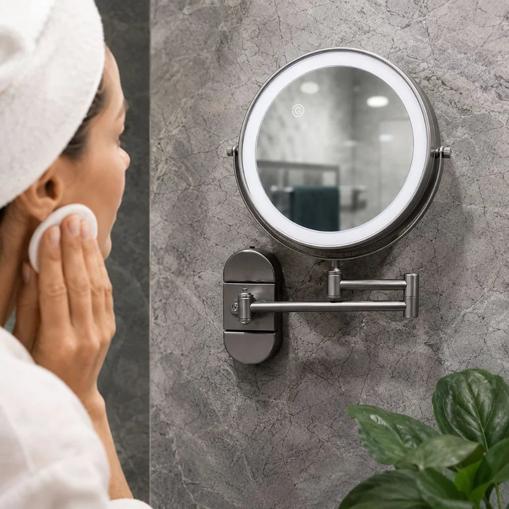 No-drill suction cup makeup mirror led light with folding arm – view 3
