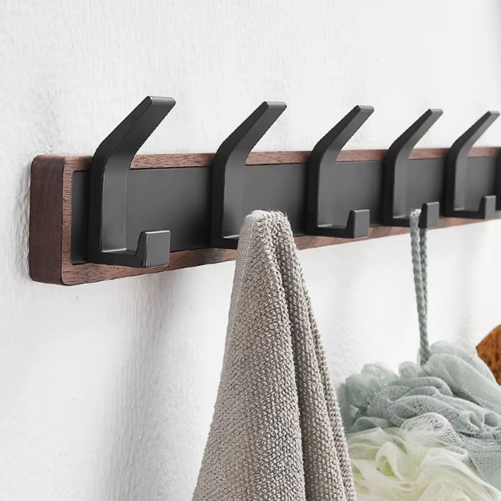 No Drill Wall Hook Rail Solid Wood Aluminium