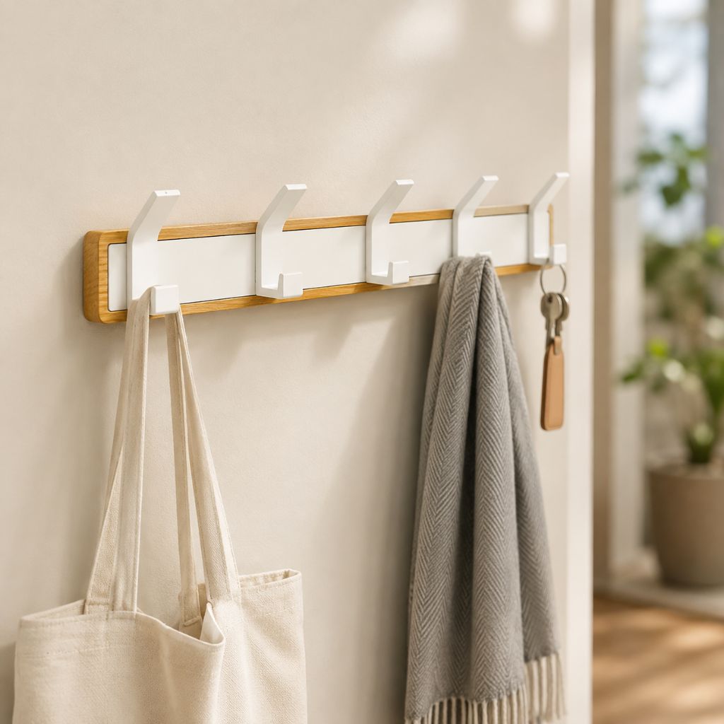 No Drill Wall Hook Rail Solid Wood Aluminium