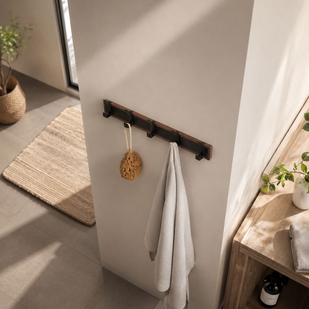 No Drill Wall Hook Rail Solid Wood Aluminium