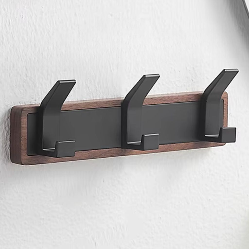 No Drill Wall Hook Rail Solid Wood Aluminium