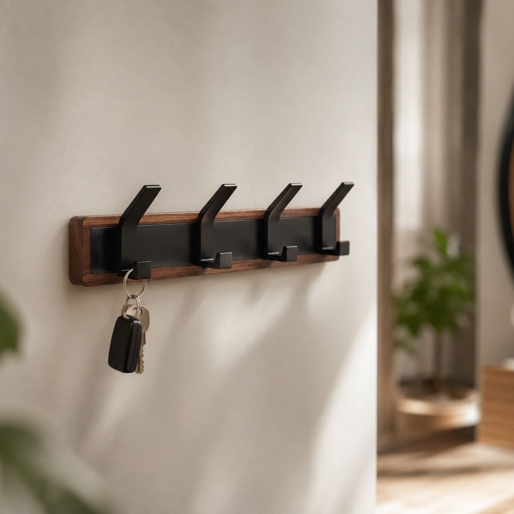 No Drill Wall Hook Rail Solid Wood Aluminium