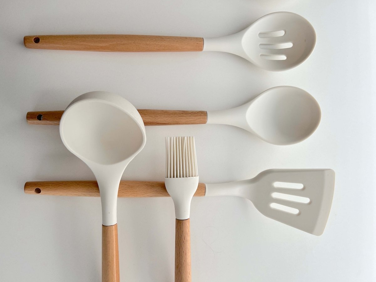 Non - Toxic BPA Free Silicone Cooking Utensil Set with Wooden Handles Lattea - Lattea Global