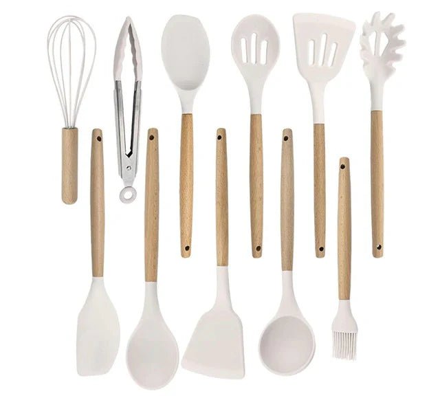 Nonstick Silicone Cooking Utensil Set with Wooden Handles Lattea - Lattea Global