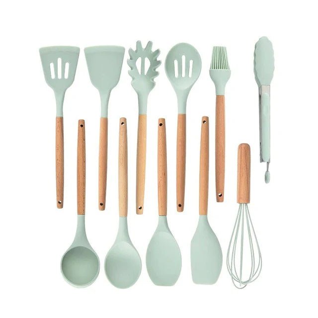 Nonstick Silicone Cooking Utensil Set with Wooden Handles Lattea - Lattea Global