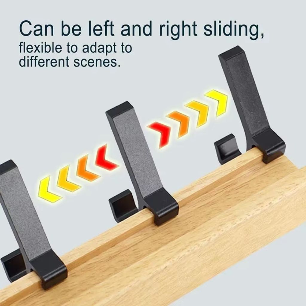 Nordic Coat Rack 5 Movable Hooks Rubber Wood Aluminium Black