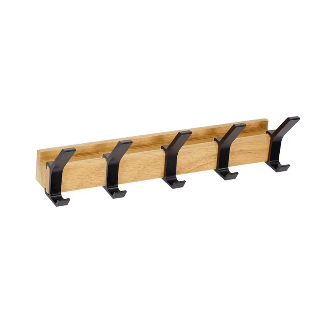 Nordic Coat Rack 5 Movable Hooks Rubber Wood Aluminium Black