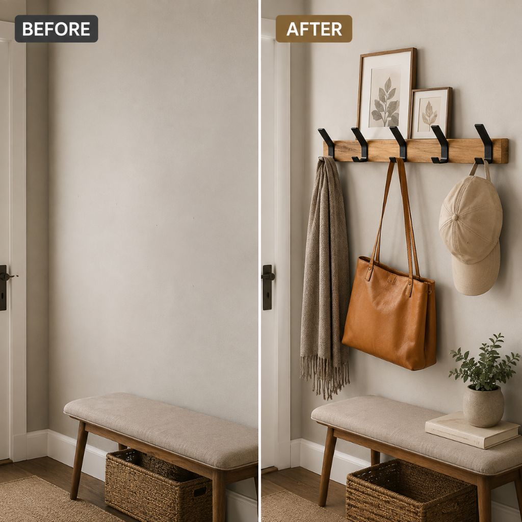 Nordic Coat Rack 5 Movable Hooks Rubber Wood Aluminium Black
